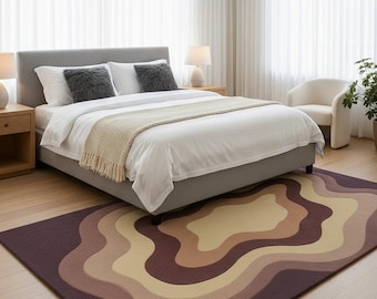 Hand Tufted Abstract Wavy Rug | Retro Wave Area Rug | Purple Beige Modern Rug | Contemporary Wool Carpet | Custom Size Handmade Rug