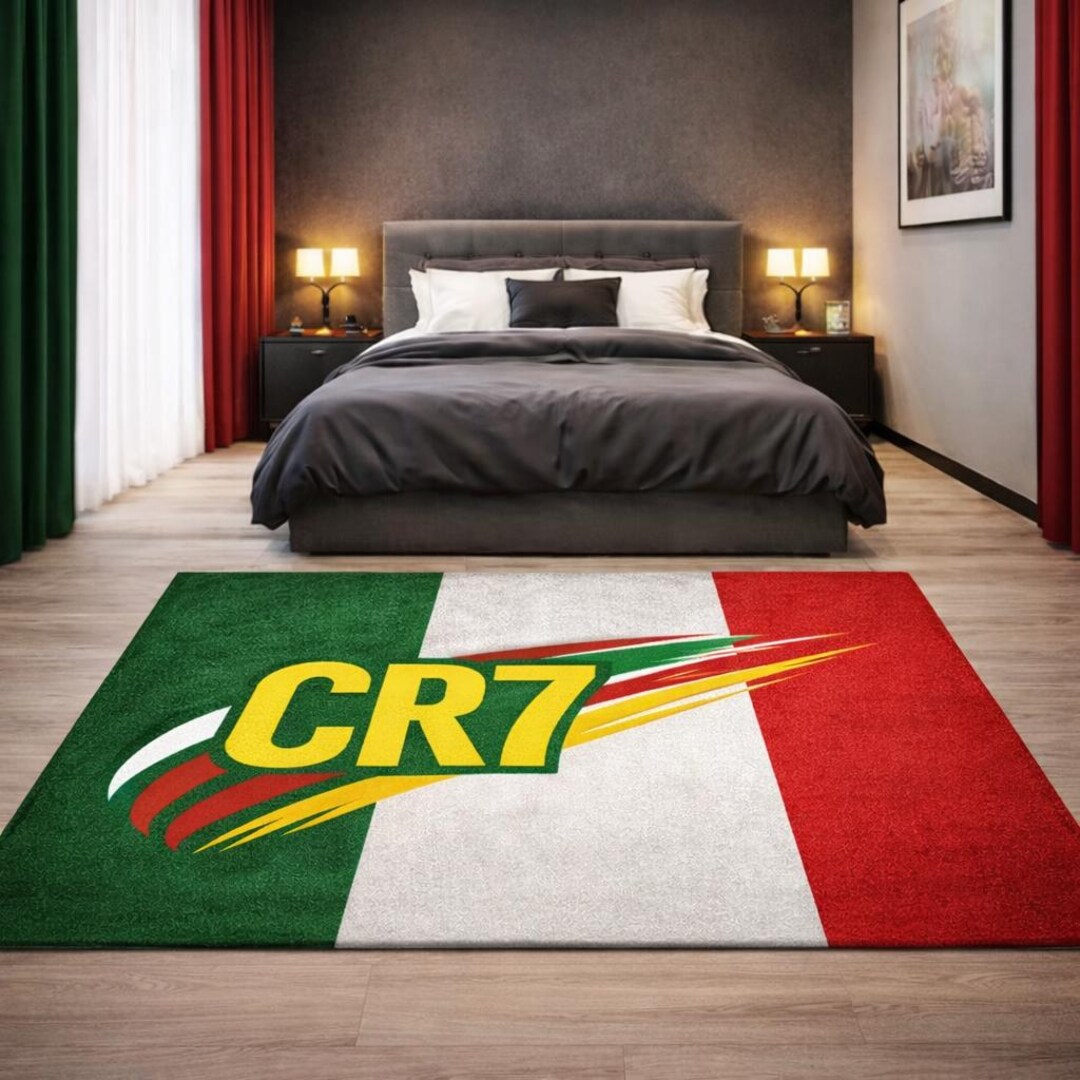 Football Custom Rug CR7 Inspired Hand Tufted Rug | Football Fan Area Rug | Modern Bedroom ...