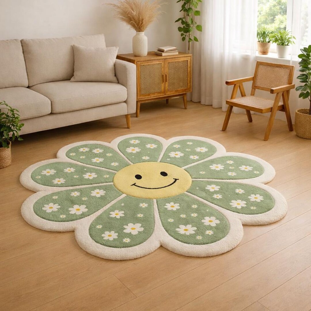 Smiley Rug Temu Smiley Flower Rug Cute Daisy Area Rug for Kids Room Nursery Playroom ...