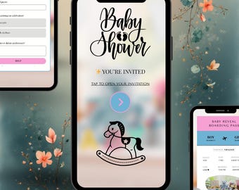 Invitación para Baby Shower con Tarjeta de Embarque, Invitación Digital tipo Boleto, Plantilla editable de Canva
