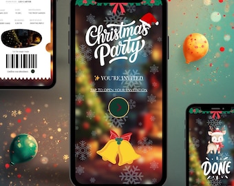 Invitación corporativa para fiesta de Navidad con tarjeta de embarque, invitación digital, plantilla editable de Canva