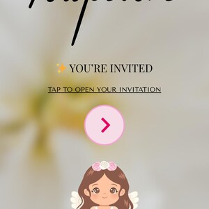Invitación con tarjeta de embarque para niña de bautizo, invitación digital rosa, plantilla editable de Canva imagen 3