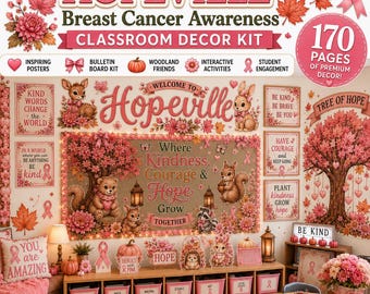 Hopeville™ Breast Cancer Awareness Classroom Decor | 170 Page PDF Fall Bulletin Board Kit | October Classroom Decor | Woodland Theme