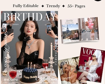 誕生日雑誌Canvaテンプレート – 編集可能なヴォーグスタイルの印刷可能な雑誌