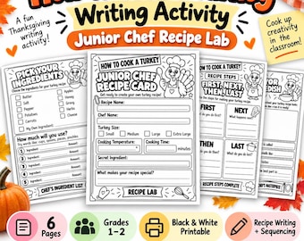 How to Cook a Turkey Writing Activity, Procedural Writing & Sequencing Printable Grades 1-2