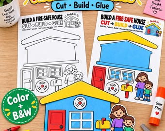 Fire Safety House Craft Printable, Cut and Paste Fire Prevention Week Activity PDF