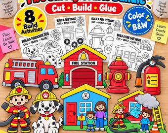 Fire Safety Craft Bundle for Kids | Firefighter Cut and Paste Activities | Preschool Kindergarten Printable PDF