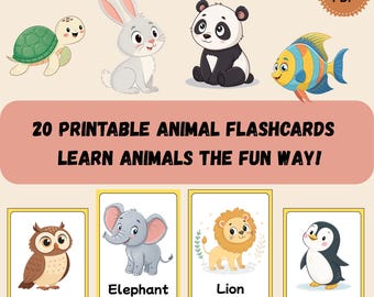 モンテッソーリ幼児向け動物フラッシュカード（印刷可能）｜20枚の子供向け学習カード（PDF）｜就学前教育用動物