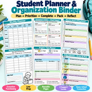 Student Planner Printable Grades 2–5 | Executive Function & Homework Binder