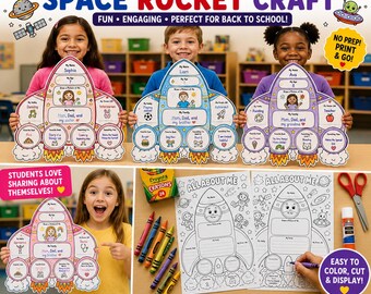 All About Me Space Rocket Craft, Back to School Activity, First Day of School Printable, Kindergarten Worksheet, 2 Templates PDF