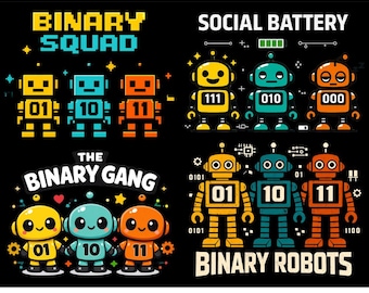 Binaire robot PNG SVG-bundel, 01 10 11 robot shirtontwerp, programmeur humor robot, coderingsnerd afbeelding, geek T-shirtontwerp, binaire ploeg
