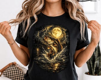 Bass Fish Moon Vintage Fishing Shirt, 90s Retro Fisherman T Shirt, Largemouth Bass Graphic Tee, Angler Gift, Fishing Lover Shirt