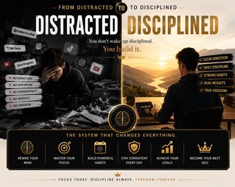 DIGITAL Discipline System, dopamine detox workbook, habit tracker, self improvement planner, productivity bundle
