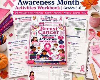 Breast Cancer Awareness Month Activities | October Health Workbook | Reading Comprehension | SEL | Grades 5-6 | Printable PDF