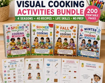 Visual Cooking Activities Bundle | 200 Printable Pages | Autism Life Skills | Kids Cookbook | Special Education | Homeschool PDF