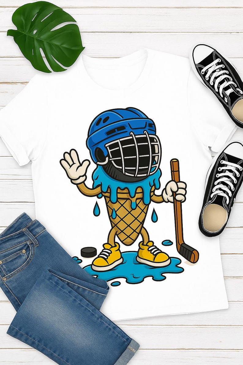 Hockey Ice Cream Drip PNG SVG Bundle: Funny Dripping Cone Player Art ...