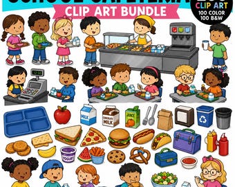 Lunch Room Clipart Bundle | School Cafeteria Clip Art | 200 PNG Food Graphics | Commercial Use | Classroom Clipart Set