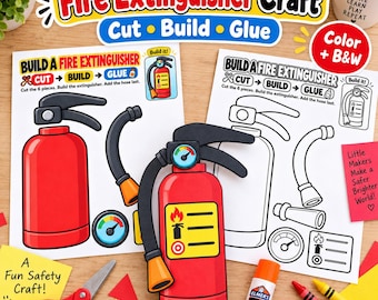 Fire Extinguisher Craft Printable, Fire Safety Cut and Paste Activity, Fire Prevention Week PDF