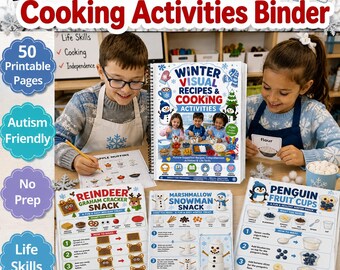 Winter Visual Cooking Activities Binder | Kids Cookbook PDF | Autism Life Skills | Special Education | Homeschool Printable
