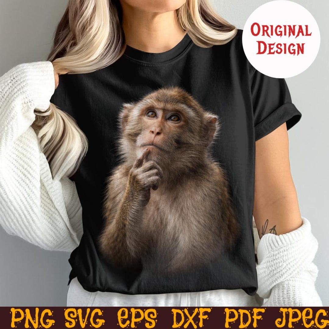 Thinking Monkey SVG Funny Meme Shirt, Overthinking Primate Design PNG ...