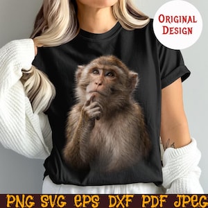 考える猿のSVG 面白いミームシャツ、考えすぎの霊長類のデザインPNG、皮肉な動物ユーモアのデジタルダウンロード