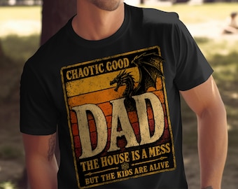 Chaotic Good Dad png, funny dad gamer png, dnd dad png, dragon fantasy father design, tabletop rpg dad graphic
