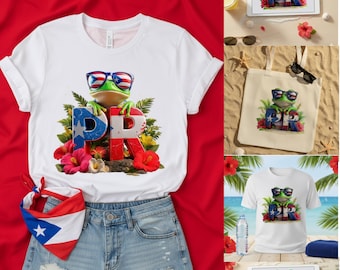 Rana Coquí de Puerto Rico PNG SVG: arte de la bandera tropical de PR (Descarga digital)