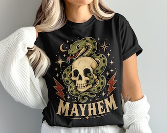 Mayhem png, funny sibling matching png, skull snake graphic, brother sister matching design, family halloween png