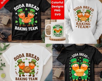 Soda Bread Baking Team PNG SVG Bundle: St Patricks Leprechaun Art | Irish Baking Clipart