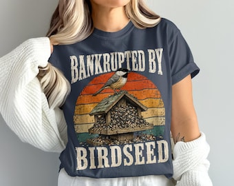 Bankrupted by Birdseed png, funny bird lover png, bird feeder design, backyard birdwatching png, vintage retro bird graphic