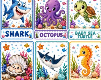 Ocean Animals Flashcards for Preschool | Sea Life Printable | Montessori Ocean Unit | Homeschool Learning Cards | Kids PDF