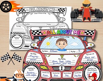 All About Me Race Car Printable, Back to School Craft Activity