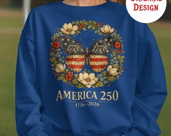 Projekt motyla America 250 SVG 1776 2026, patriotyczny wieniec kwiatowy PNG, plik Cricut z okazji 4 lipca