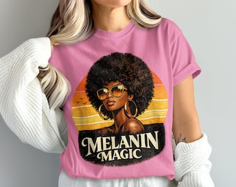 Melanin Magic png, black girl magic design, afro queen graphic, melanin pride png, retro black woman artwork