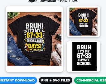 Bruh It’s My 67+33 Days Of School SVG PNG: Funny 100 Days Meme png Classroom Celebration Humor (Digital Download)