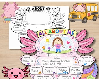All About Me Axolotl Printable, Back to School Craft Activity