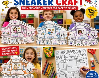 All About Me Sneaker Craft, Back to School Activity, First Day of School Printable, Kindergarten Worksheet, Sneaker Craft PDF