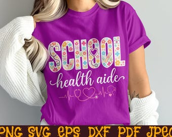 SCHOOL health aide png svg nurse floral medical design cricut file teacher staff matching shirt gift