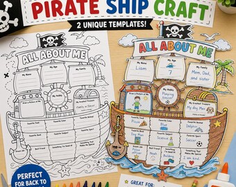 All About Me Pirate Ship Craft | Back to School Printable | Pirate Writing Activity | Classroom Bulletin Board | PDF Download