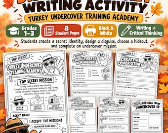 Disguise a Turkey Writing Activity, Undercover Mission Printable for Grades 1-3