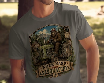 Bigfoot farmer png, sasquatch tractor png, funny farm life design, vintage country farmer graphic, rural bigfoot png