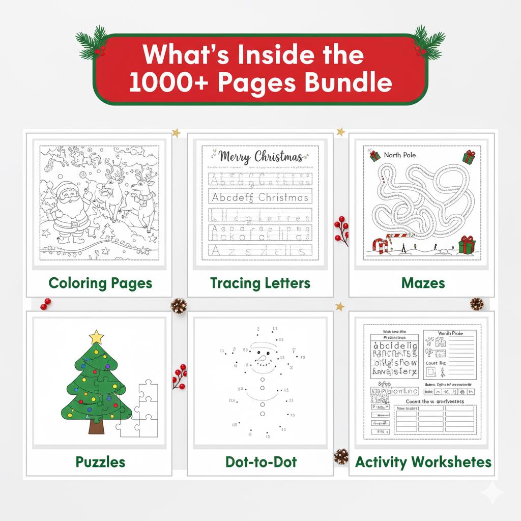 1000+ Christmas Coloring & Activity Pages Mega Bundle | Kids Worksheets ...