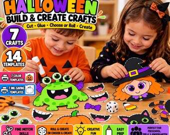 Halloween Crafts Printable for Kids, Roll & Create Cut and Paste Activity