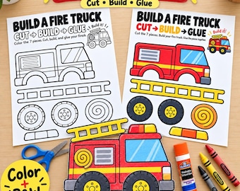 Fire Truck Craft Printable, Cut and Paste Fire Safety Activity, Fire Prevention Week