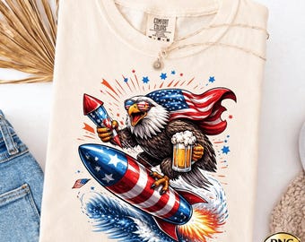 4th of July Eagle Rocket PNG SVG, Patriotic America Fireworks Design, USA Independence Day Shirt Graphic Retro American png
