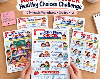 Red Ribbon Week Worksheets for K-2, Healthy Choices & SEL Printable Activities