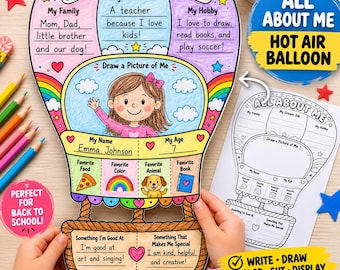 All About Me Hot Air Balloon Printable, Back to School Craft, Get to Know Me