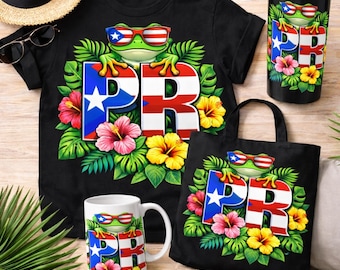 Puerto Rico PR Frog SVG PNG: Tropical Island Pride, Hibiscus Flower (Digital Download)