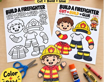 Firefighter Craft Printable, Cut and Paste Fire Safety Activity, Fire Prevention Week PDF