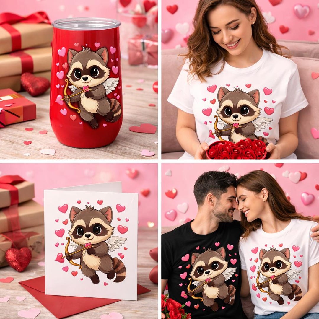 Cupid Raccoon Adorable Raccoon Cupid Valentine PNG SVG | Cute Animal Valentine Shirt ...